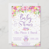 パープルピンクフローラベビーシャワー招待状女子 招待状 (正面)