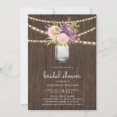 パープルピンクフローラメイスンジャール写真ブライダルシャワー 招待状 (正面)