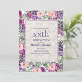 パープルピンクフローラレースエイジ誕生日 招待状 (スタンド正面)