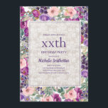 パープルピンクフローラレースエイジ誕生日 招待状<br><div class="desc">可愛ガーリーい、紫とフェミニン赤面ピンクの水色フローラとホワイトレース女性のための年齢の誕生日パーティー招待。子供から大人までどの年齢の誰もが参加できカスタマイズ、ガーデンパーティー、紅茶、春または夏の誕生日パーティーに最適である。</div>