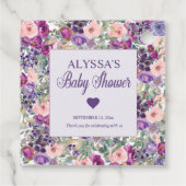パープルピンクフローラ小さな女の子ベビーシャワー フェイバータグ (裏面)
