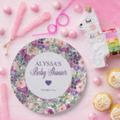 パープルピンクフローラ小さな女の子ベビーシャワー ペーパープレート (パーティー)
