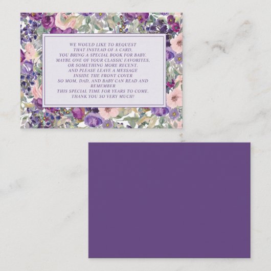 パープルピンクフローラ小さな女の子赤ちゃんシャワーブック エンクロージャーカード (正面/裏面)