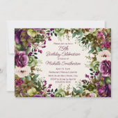 パープルピンクフローラ植物学75誕生日 招待状 (正面)