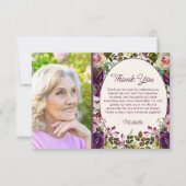 パープルピンクフローラ植物第60誕生日写真 サンキューカード (正面)