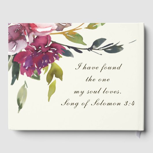 パープルピンクフローラ水彩聖書聖句結婚の ゲストブック (裏面)