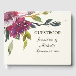 パープルピンクフローラ水彩聖書聖句結婚の ゲストブック