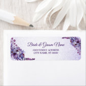 パープルピンクフローラ結婚グリッター差出人住所 ラベル (インサイチュ)