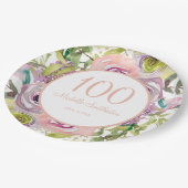パープルピンクフローラ金ゴールドグリッター100誕生日 ペーパープレート (アングル)