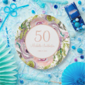 パープルピンクフローラ金ゴールドグリッター50誕生日 ペーパープレート (パーティー)