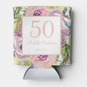 パープルピンクフローラ金ゴールドグリッター50誕生日 缶クーラー (正面)