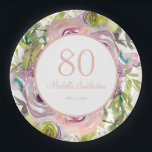 パープルピンクフローラ金ゴールドグリッター80誕生日 ペーパープレート<br><div class="desc">金ゴールドエレガントグリッター80歳の誕生日パーティー紙プレート付きボホスタイル紫、ピンク、黄色の水色フローラお名前、年齢（任意の年齢）、パーティー日パーソナライズされた。</div>