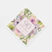 パープルピンクフローラ金ゴールドグリッター90誕生日 スタンダードランチョンナプキン (角)