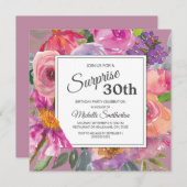 パープルピンクフローラ30thサプライズ誕生日 招待状 (正面/裏面)