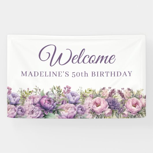 パープルピンクフローラ50th誕生日へようこそ 横断幕 (横)