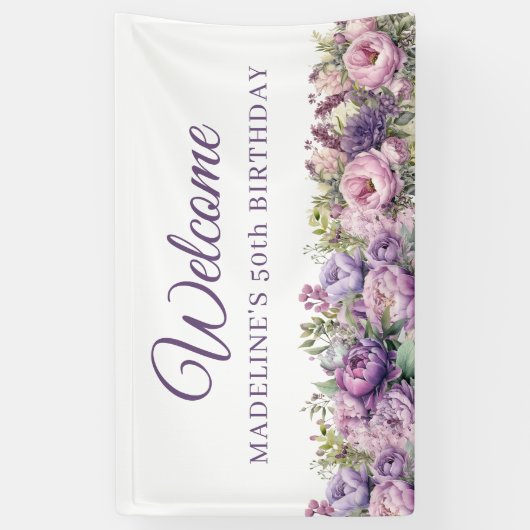 パープルピンクフローラ50th誕生日へようこそ 横断幕 (縦)