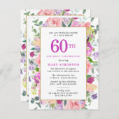 パープルピンクフローラ60誕生日 インビテーションポストカード (正面/裏面)