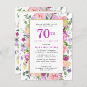 パープルピンクフローラ70誕生日 インビテーションポストカード (正面/裏面)