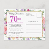 パープルピンクフローラ70誕生日 インビテーションポストカード (裏面)