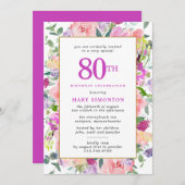 パープルピンクフローラ80誕生日 招待状 (正面/裏面)