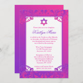 パープルピンクフローリッシュバルミツワー招待状 招待状 (正面/裏面)