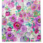 パープルピンクブライトカラフルシックモダンフローラ シャワーカーテン (正面)