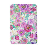 パープルピンクブライトカラフルシックモダンフローラ バスマット (正面縦)