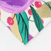 パープルピンクブライトカラフルシックモダンフローラ フリースブランケット (角)