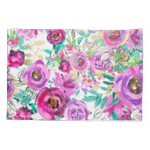 パープルピンクブライトカラフルシックモダンフローラ 枕カバー (裏面)