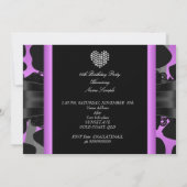 パープルピンクブラックダイヤモンドハート誕生日パーティー 招待状 (裏面)