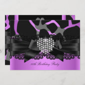 パープルピンクブラックダイヤモンドハート誕生日パーティー 招待状 (正面/裏面)