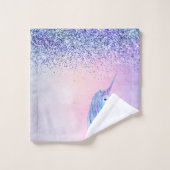 パープルピンクブルーグラデーショングリッターユニコーン バスタオルセット (ウォッシュタオル)