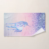 パープルピンクブルーグラデーショングリッターユニコーン バスタオルセット (ハンドタオル)