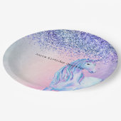 パープルピンクブルーグラデーショングリッターユニコーン ペーパープレート (アングル)
