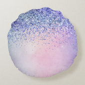 パープルピンクブルーグラデーショングリッターユニコーン ラウンドクッション (裏面)