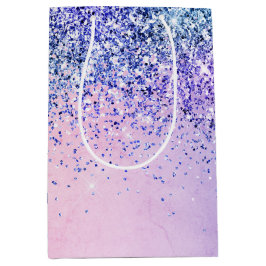 パープルピンクブルーグラデーショングリッター ミディアムペーパーバッグ