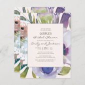 パープルピンクブルーフローラカップルブライダルシャワー 招待状 (正面/裏面)