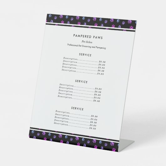 パープルピンクブループロフェッショナルペットサロンサービス 台座サイン (正面)