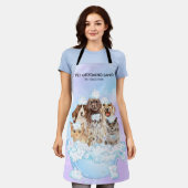 パープルピンクブルーペットグルーミングドッグキャッツ エプロン (着用した状態)