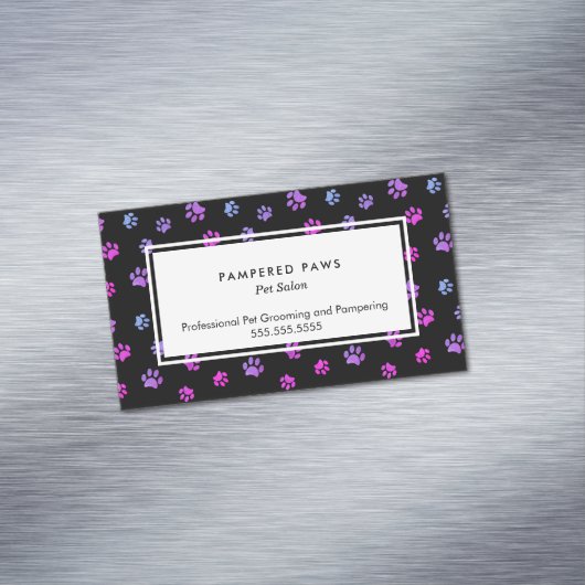 パープルピンクブルーポープリントズプロフェッショナルペットサロン マグネット名刺 (インサイチュ)