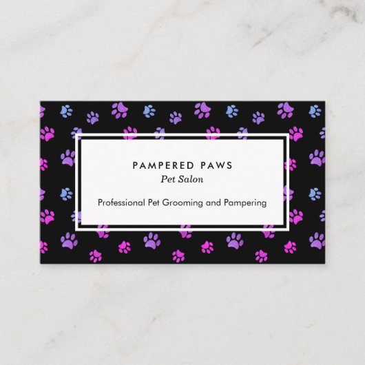 パープルピンクブルーポープリントズプロフェッショナルペットサロン 名刺 (正面)