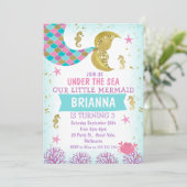 パープルピンクブルーマーメイドテール誕生日 招待状 (スタンド正面)