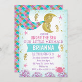 パープルピンクブルーマーメイドテール誕生日 招待状 (正面/裏面)