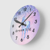 パープルピンクブルーユニコグラデーションーングリッター ラウンド壁時計 (傾斜)