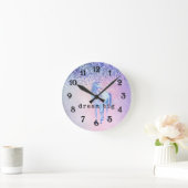 パープルピンクブルーユニコグラデーションーングリッター ラウンド壁時計 (ホーム)