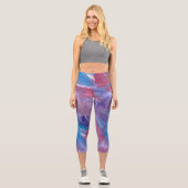 パープルピンクブルー抽象芸術ハイウェイストキャプリス カプリレギンス (正面)