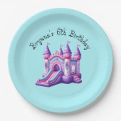 パープルピンクプリンセスキャッスルバウンスハウスパーティー ペーパープレート (正面)