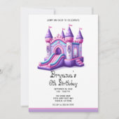 パープルピンクプリンセスキャッスルバウンスハウスパーティー 招待状 (正面)