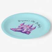 パープルピンクプリンセス城バウンスハウスパーティー ペーパープレート (アングル)