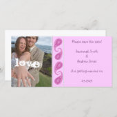 パープルピンクペイズリー写真の日付を保存 セーブザデート (正面/裏面)